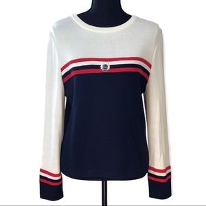 St. John Navy and White Crew Neck Sweater